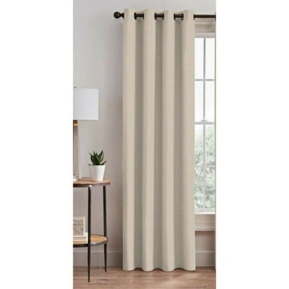 The Collection Vertical Pleat 84" Grommet Room Darkening Curtain Panel - Pearl - Picture 1 of 4
